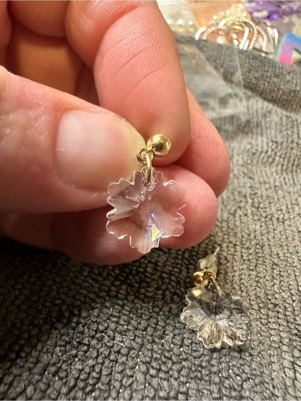 Delicate Crystal Flower Drop Earrings -